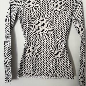 Marine Serre Lizzard graphic Black and White Long Sleeve Fitted Bodysuit